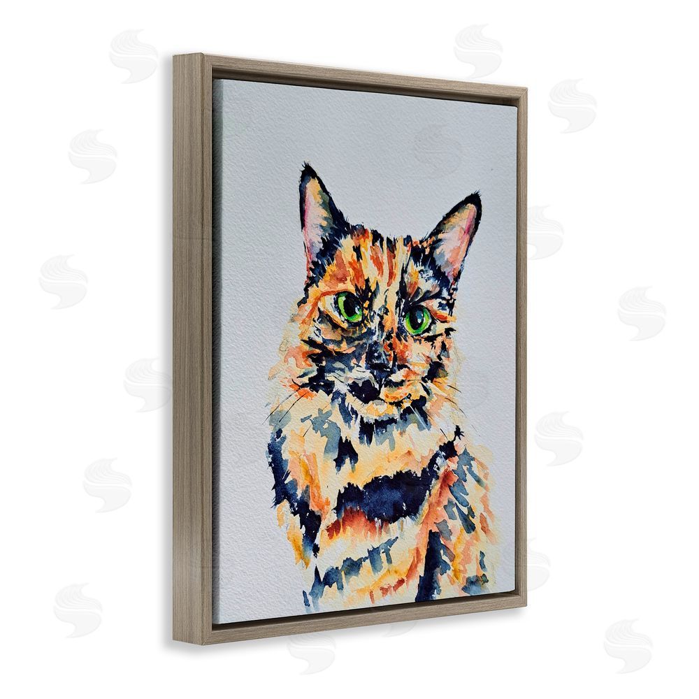 Tatiana Roberts Tortoiseshell Cat Portrait Brown Floating Frame Canvas Wall Art Print