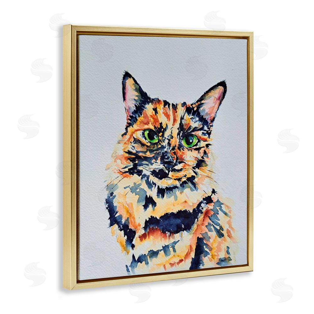 Tatiana Roberts Tortoiseshell Cat Portrait Gold Floating Frame Canvas Wall Art Print