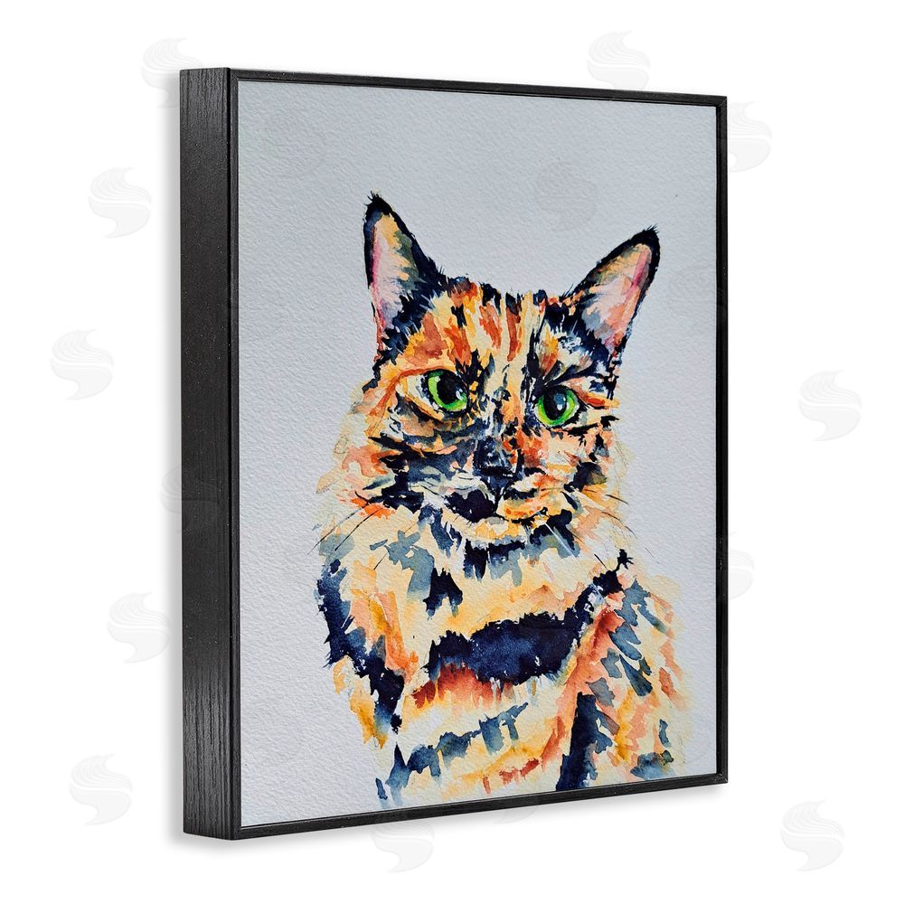 Tatiana Roberts Tortoiseshell Cat Portrait Black Framed Giclee Wall Art Print