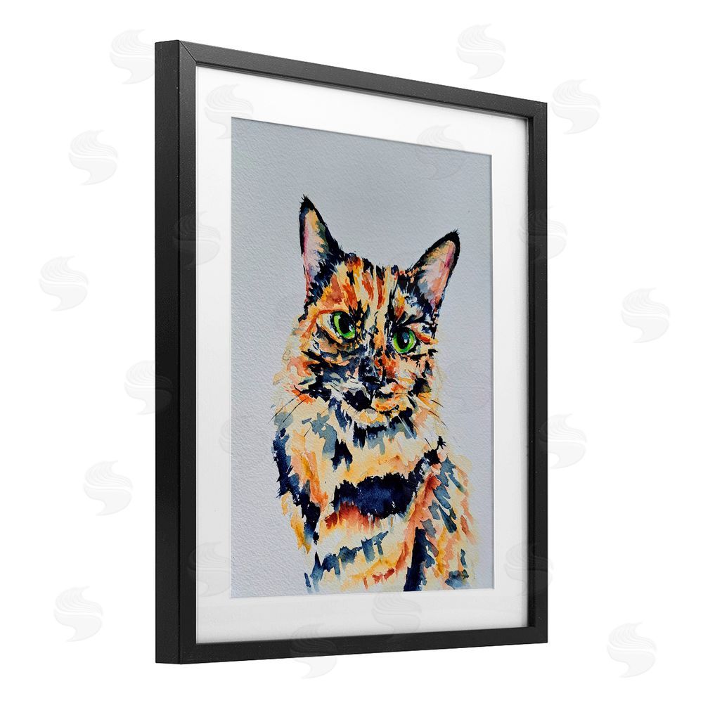 Tatiana Roberts Tortoiseshell Cat Portrait Black Framed Print Under Glass with White Mat Wall Art