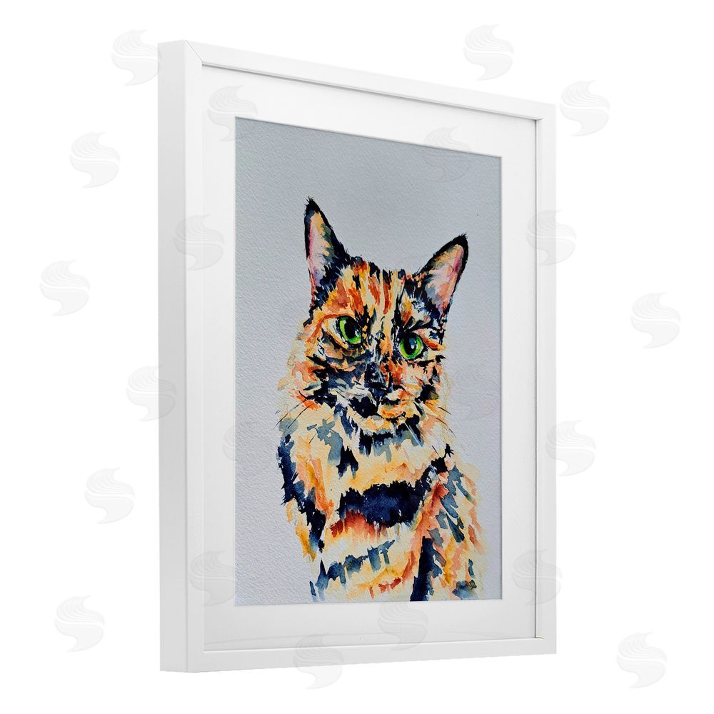 Tatiana Roberts Tortoiseshell Cat Portrait White Framed Print Under Glass with Mat Wall Art