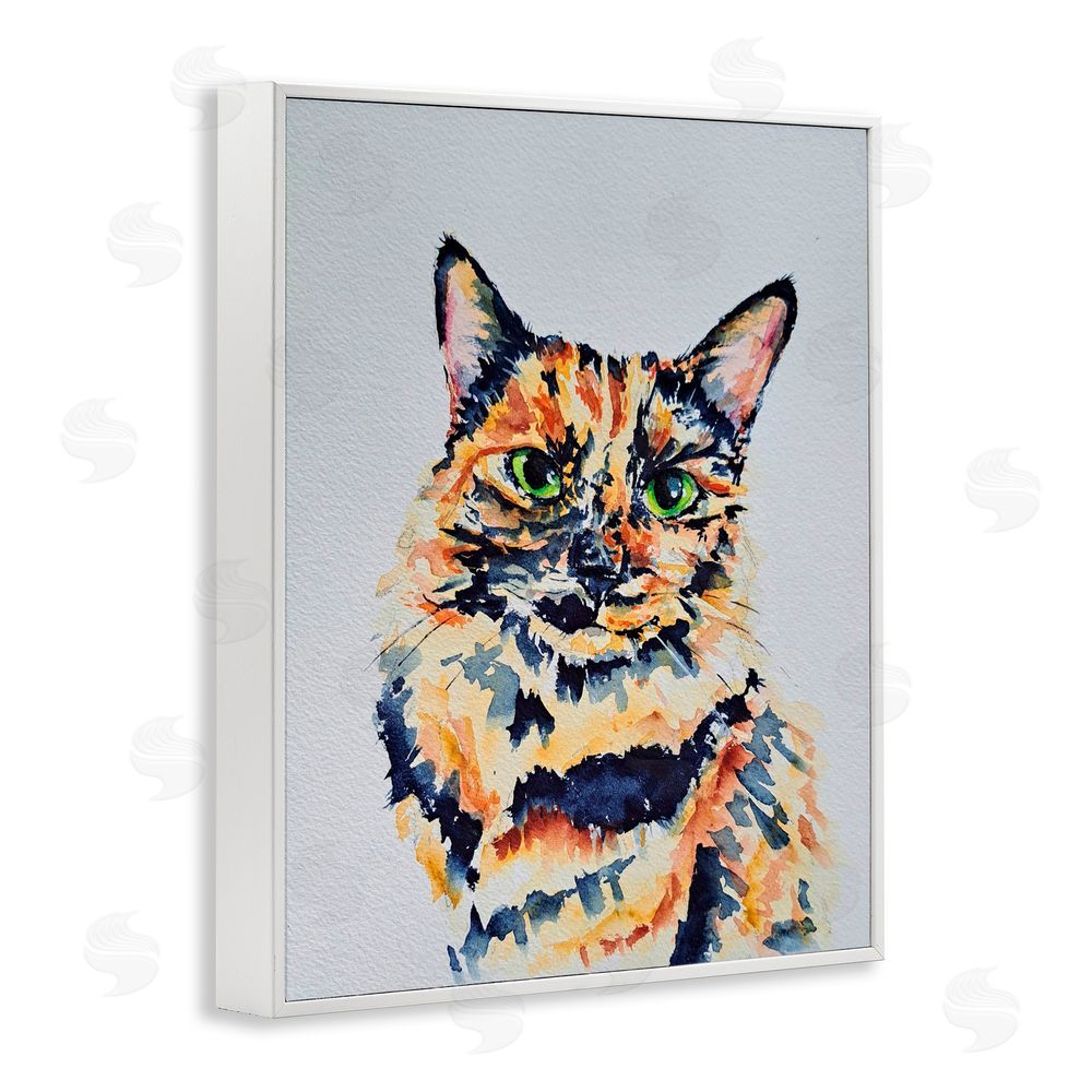 Tatiana Roberts Tortoiseshell Cat Portrait White Framed Giclee Wall Art Print