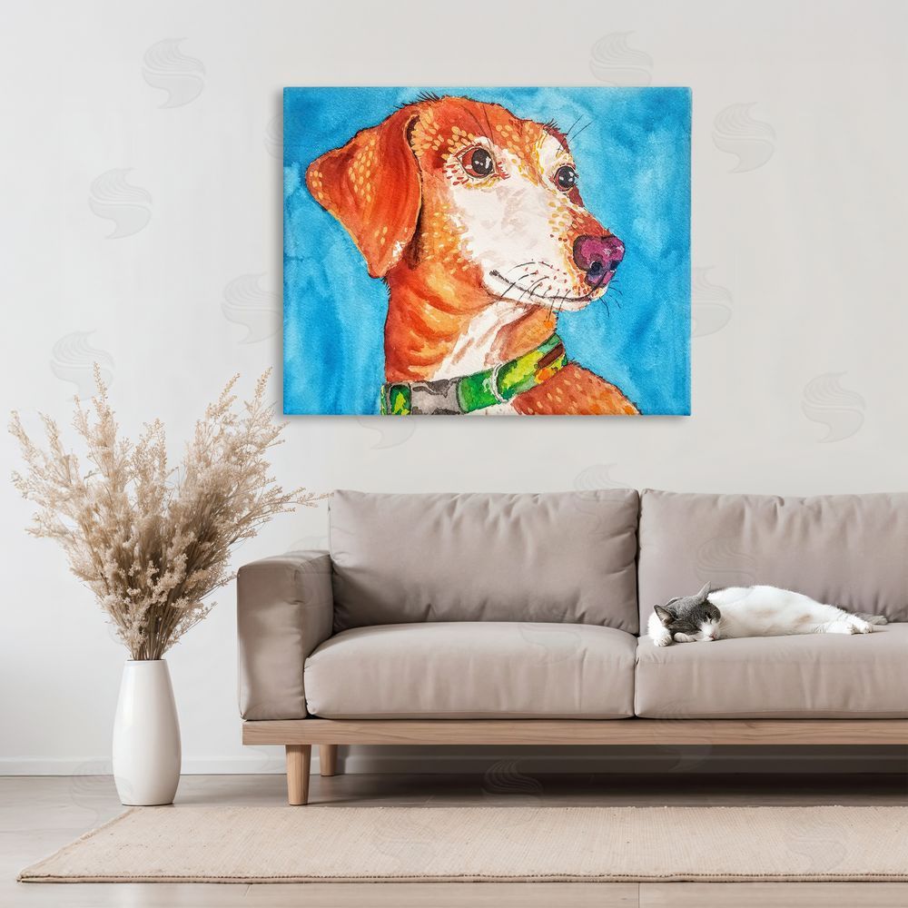 Tatiana Roberts Bold Orange Dog on Blue Canvas Art on Wall