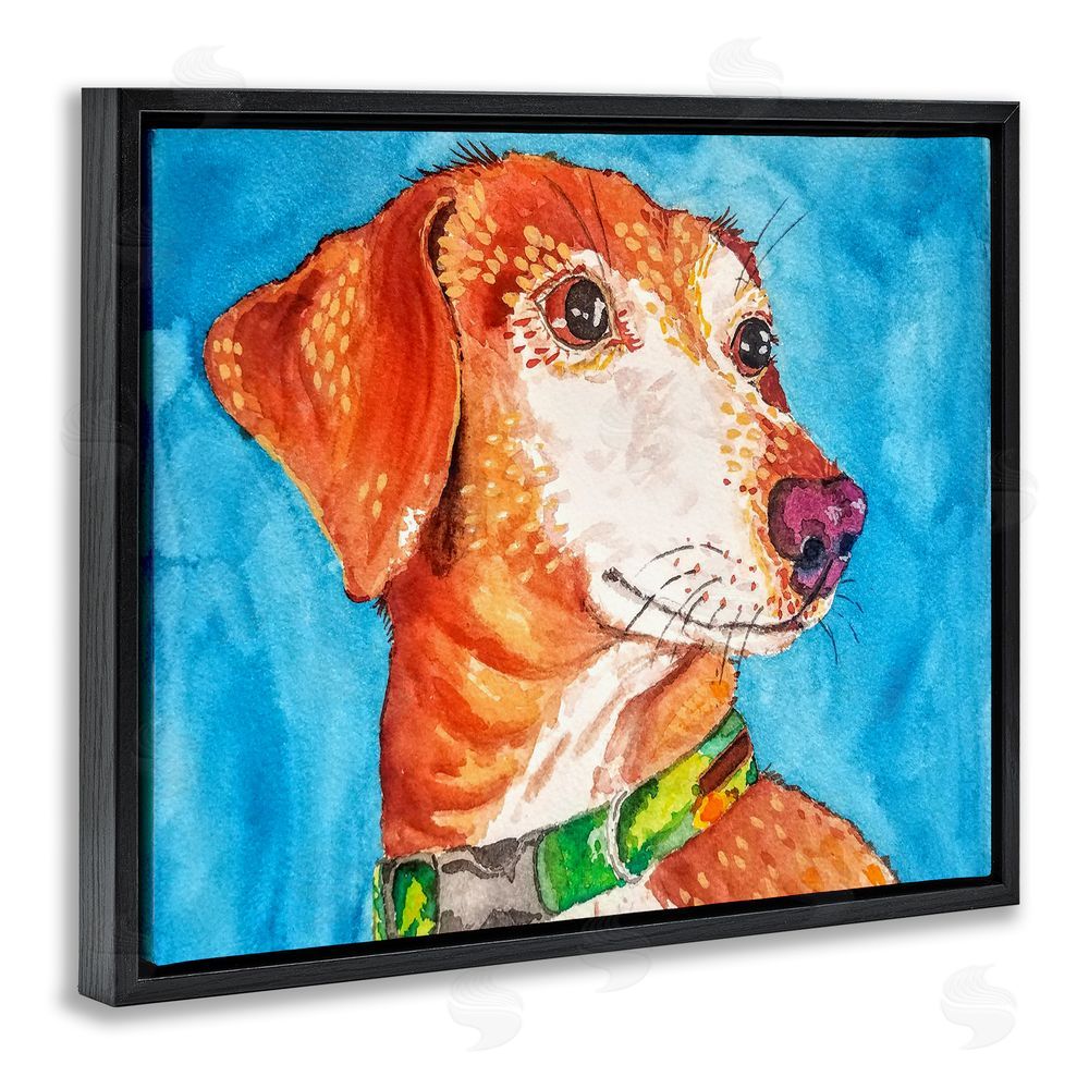 Tatiana Roberts Bold Orange Dog on Blue Black Floating Frame Canvas Wall Art Print