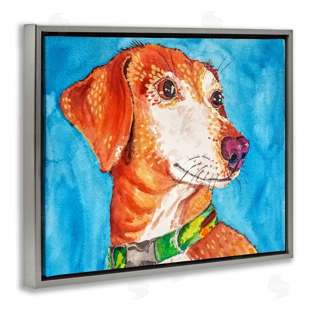 Tatiana Roberts Bold Orange Dog on Blue Gray Floating Frame Canvas Wall Art Print