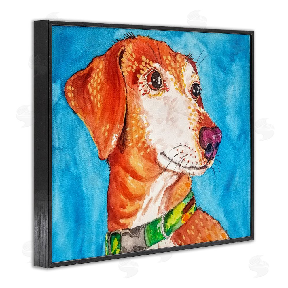 Tatiana Roberts Bold Orange Dog on Blue Black Framed Giclee Wall Art Print