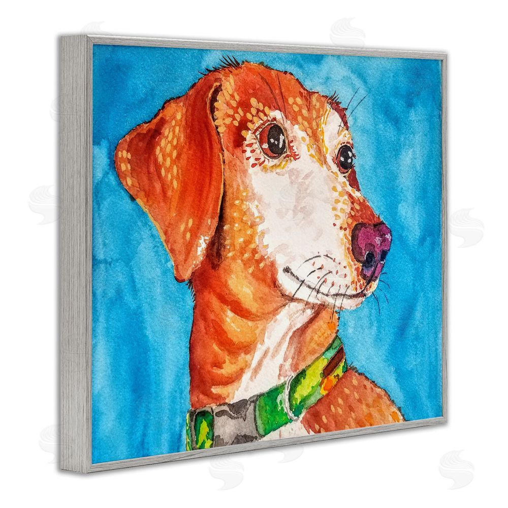 Tatiana Roberts Bold Orange Dog on Blue Gray Framed Giclee Wall Art Print