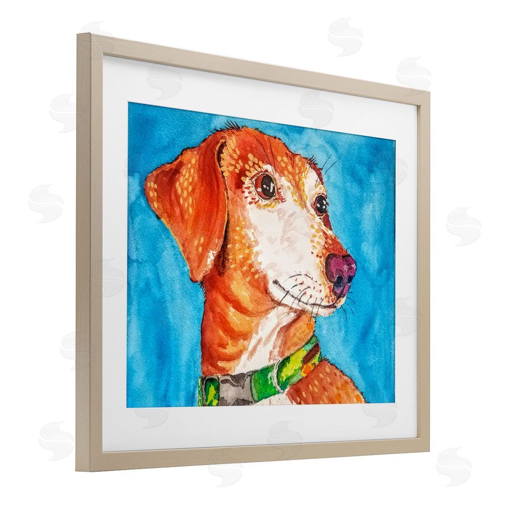 Tatiana Roberts Bold Orange Dog on Blue Birch Framed Print Under Glass with White Mat Wall Art