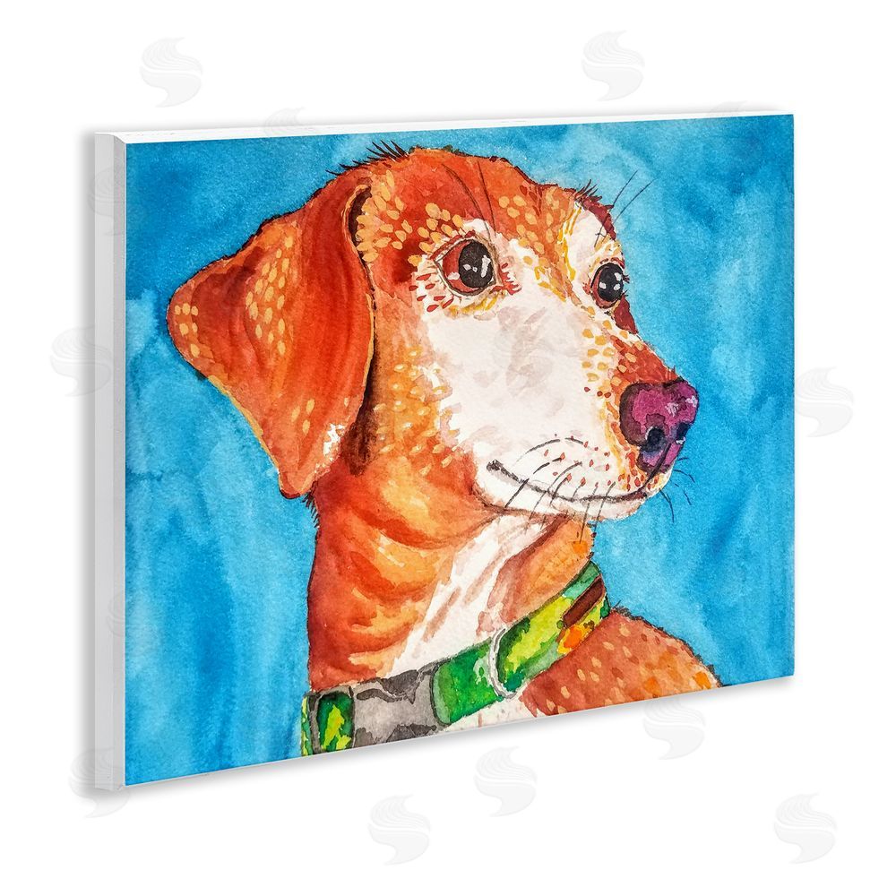 Tatiana Roberts Bold Orange Dog on Blue Wall Plaque Art Print