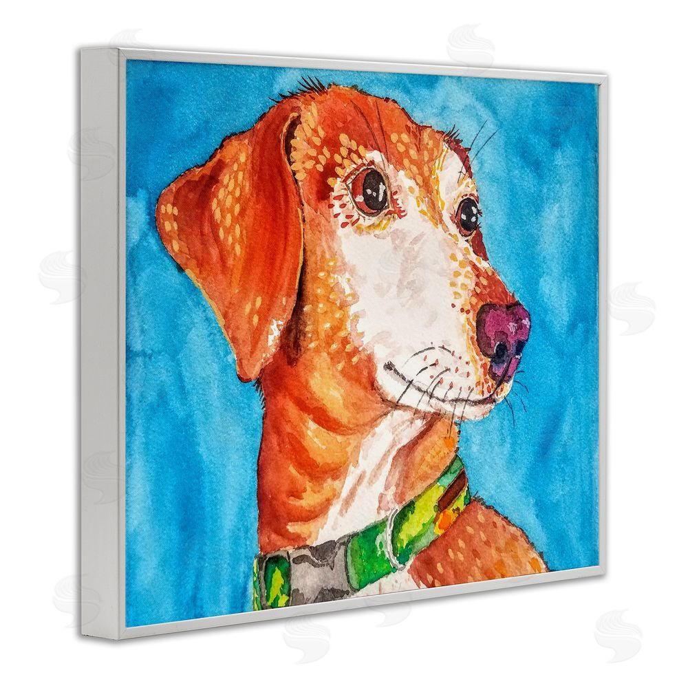Tatiana Roberts Bold Orange Dog on Blue White Framed Giclee Wall Art Print
