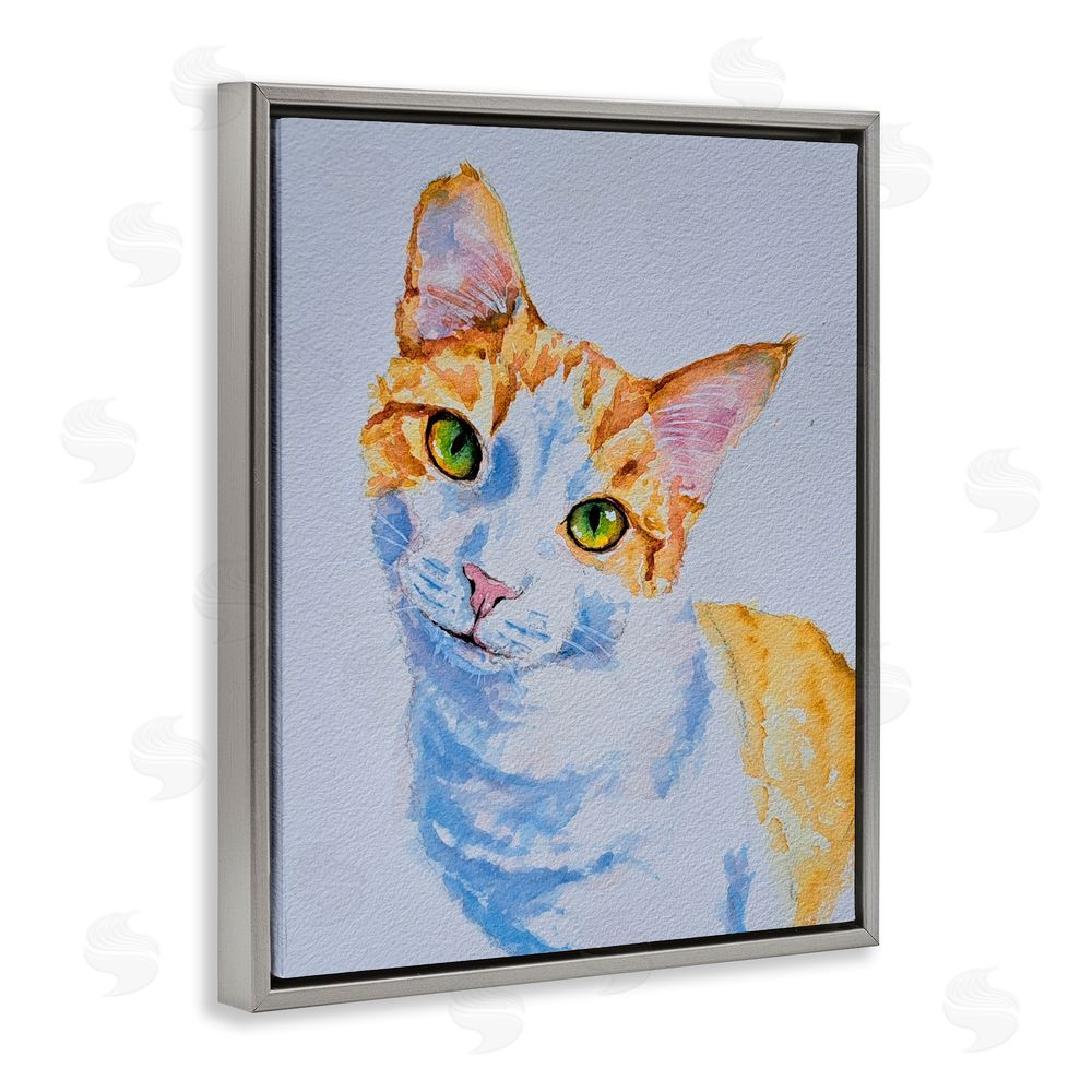 Tatiana Roberts Gazing Orange Cat Portrait Gray Floating Frame Canvas Wall Art Print
