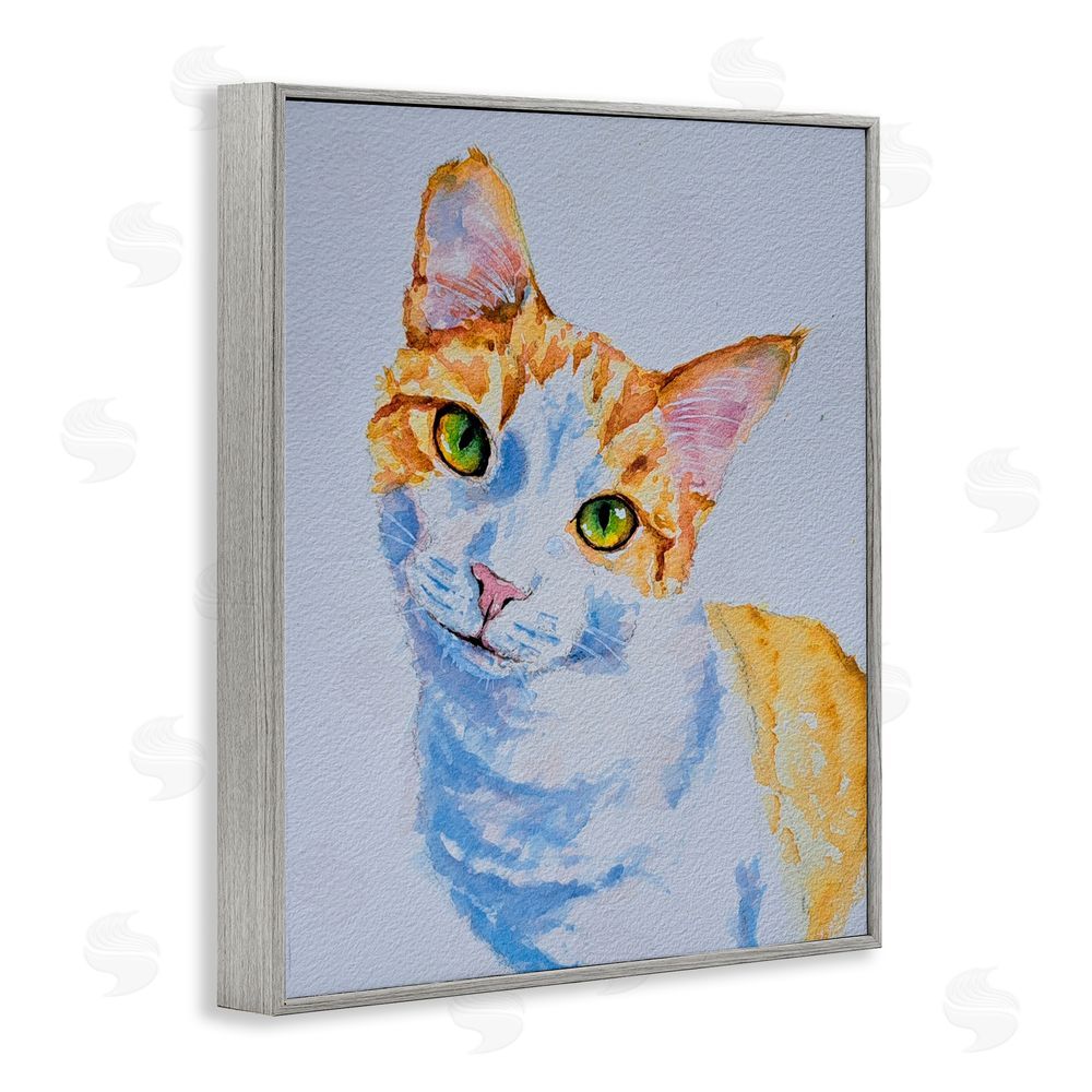 Tatiana Roberts Gazing Orange Cat Portrait Gray Framed Giclee Wall Art Print