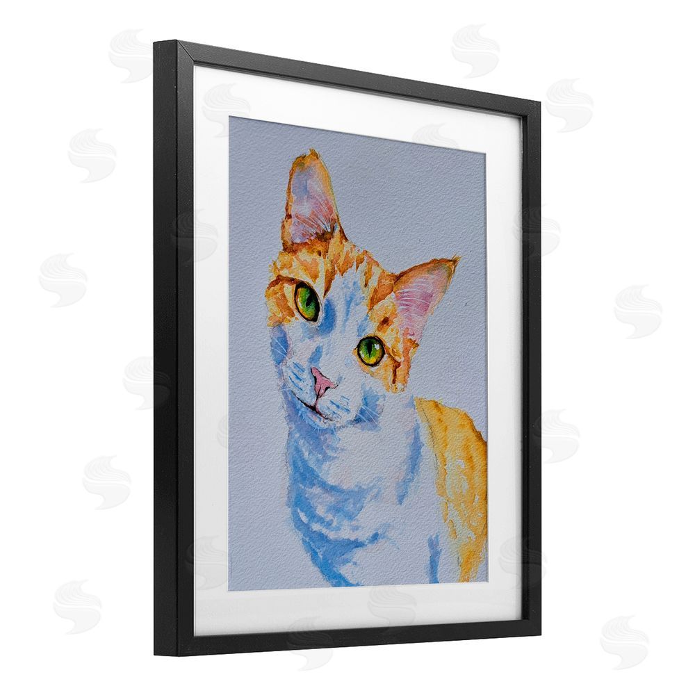 Tatiana Roberts Gazing Orange Cat Portrait Black Framed Print Under Glass with White Mat Wall Art