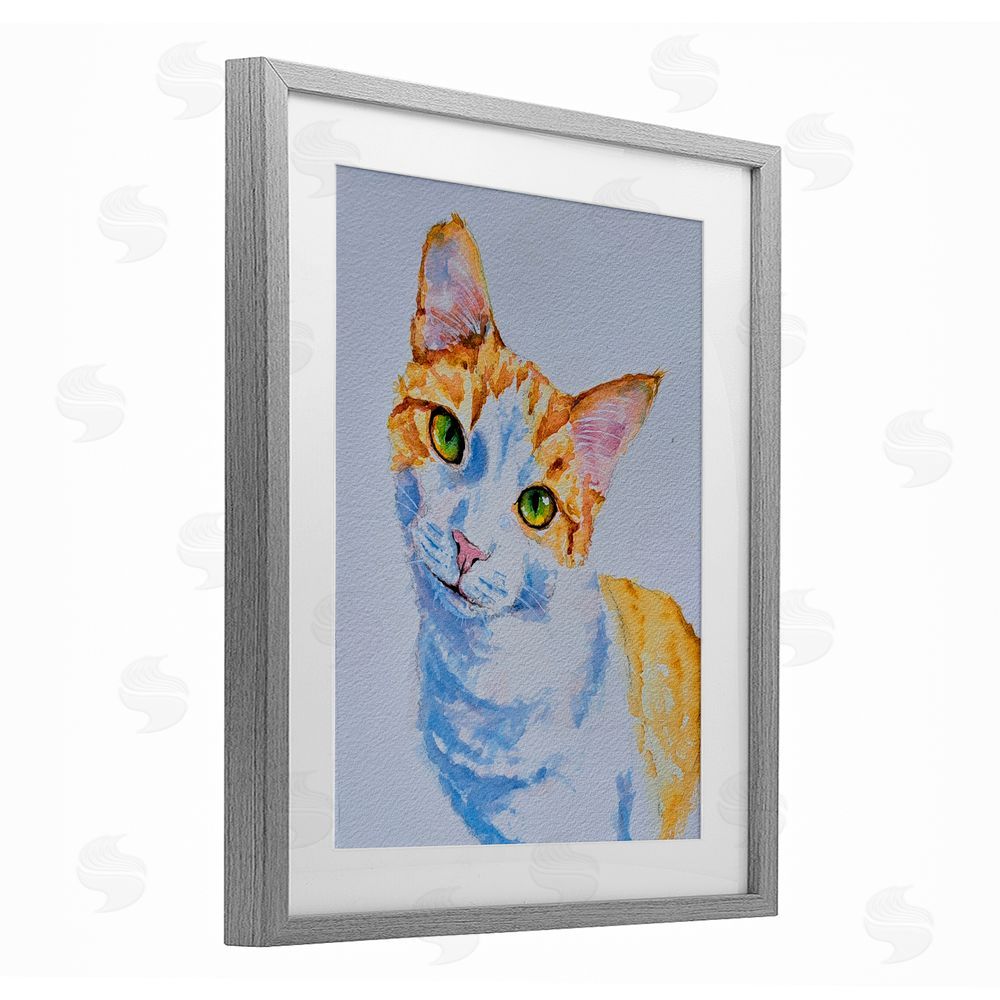 Tatiana Roberts Gazing Orange Cat Portrait Gray Framed Print Under Glass with White Mat Wall Art