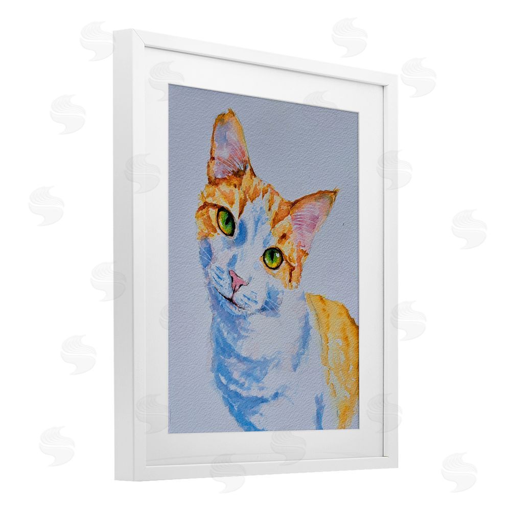 Tatiana Roberts Gazing Orange Cat Portrait White Framed Print Under Glass with Mat Wall Art