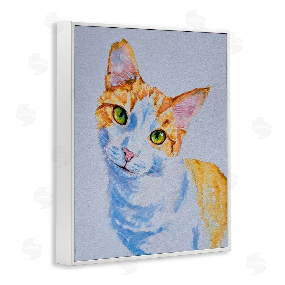 Tatiana Roberts Gazing Orange Cat Portrait White Framed Giclee Wall Art Print