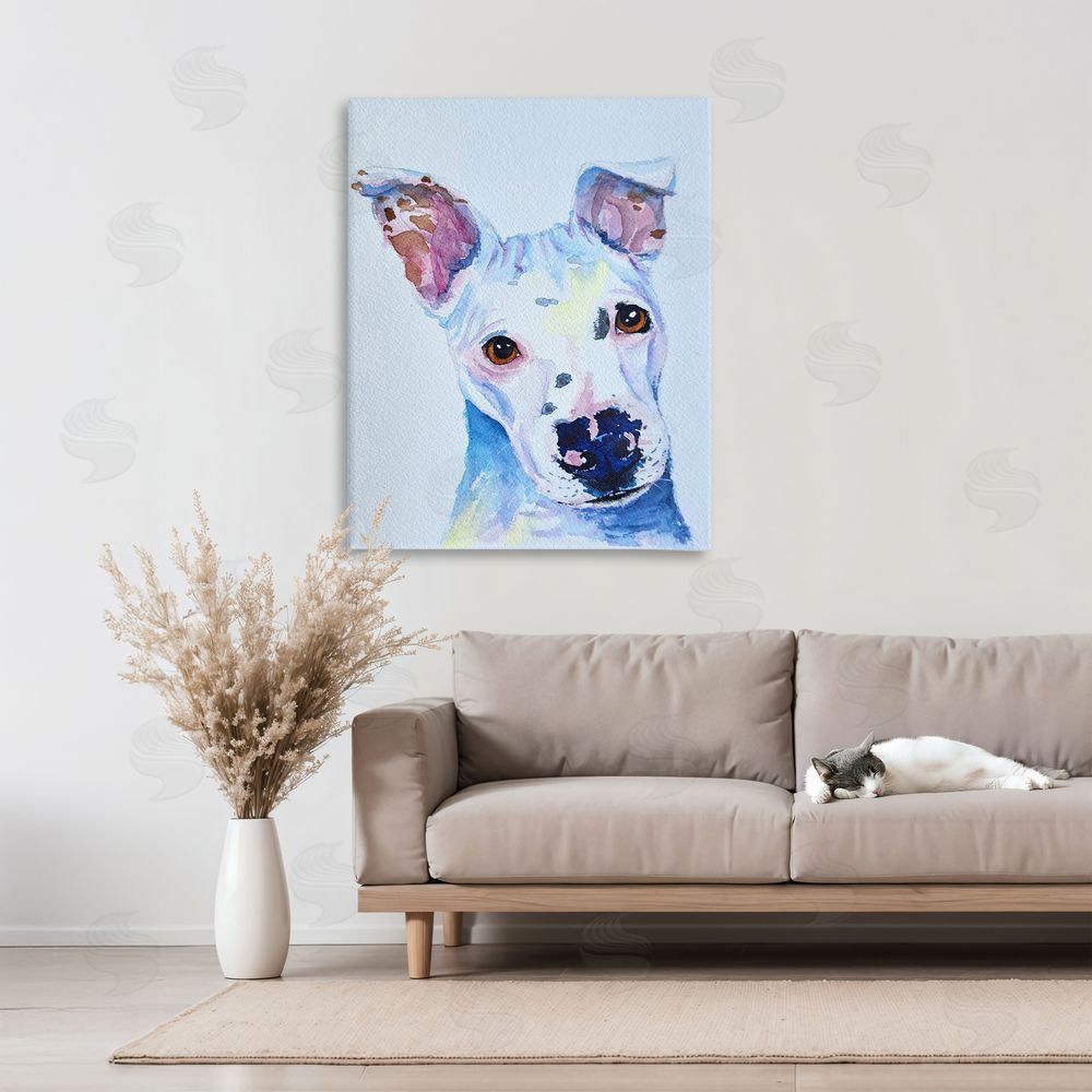 Tatiana Roberts White Pup Watercolor Portrait Canvas Art on Wall