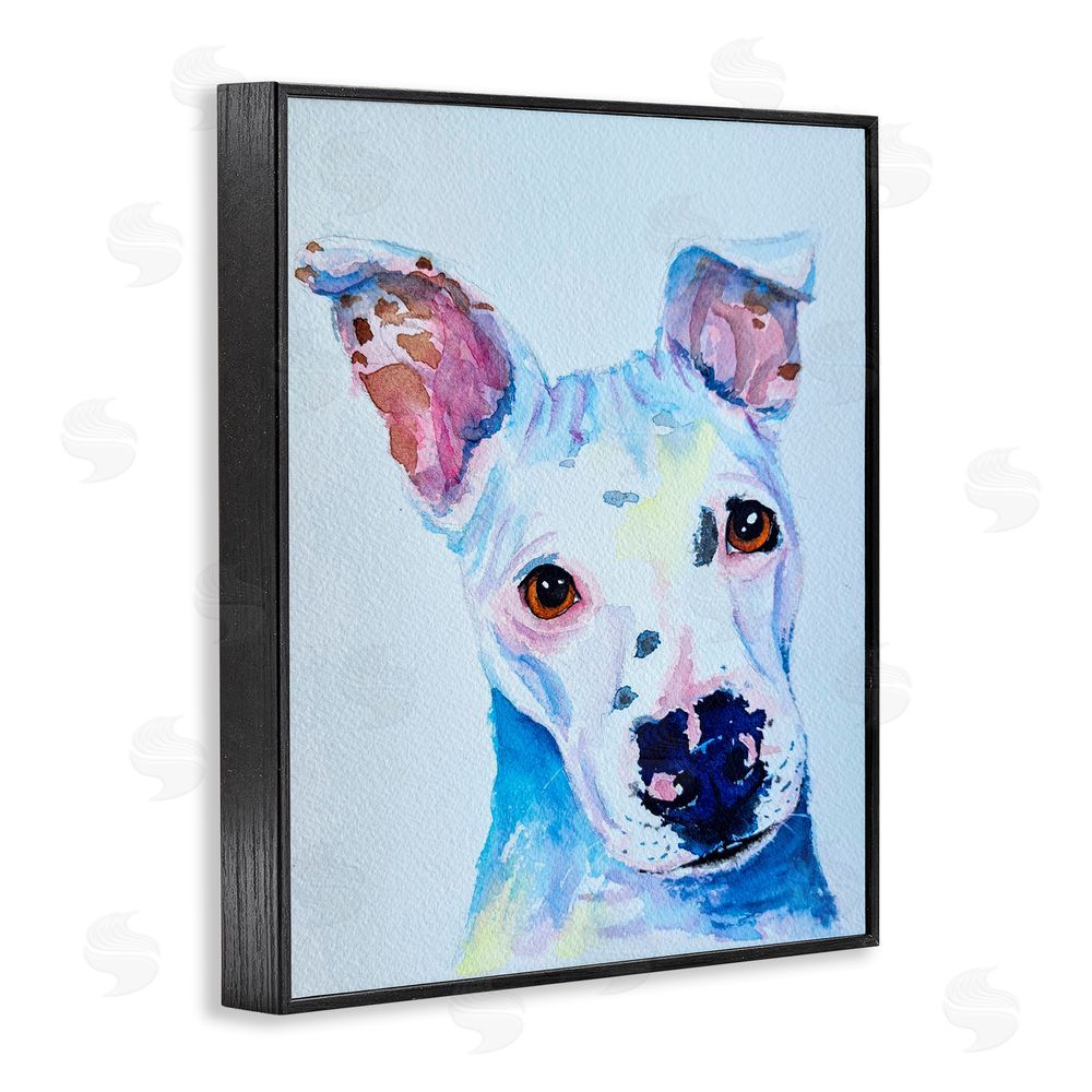 Tatiana Roberts White Pup Watercolor Portrait Black Framed Giclee Wall Art Print