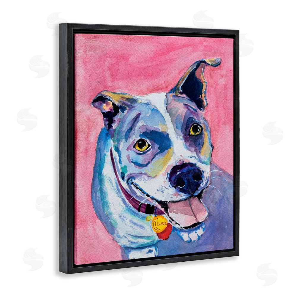 Tatiana Roberts Happy Dog Expression Black Floating Frame Canvas Wall Art Print