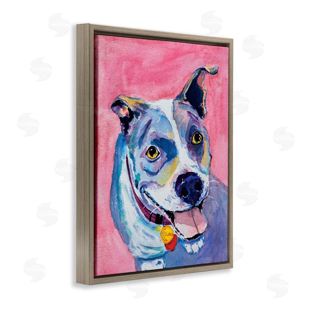 Tatiana Roberts Happy Dog Expression Brown Floating Frame Canvas Wall Art Print
