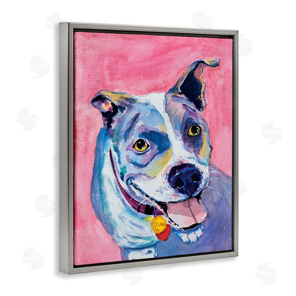Tatiana Roberts Happy Dog Expression Gray Floating Frame Canvas Wall Art Print