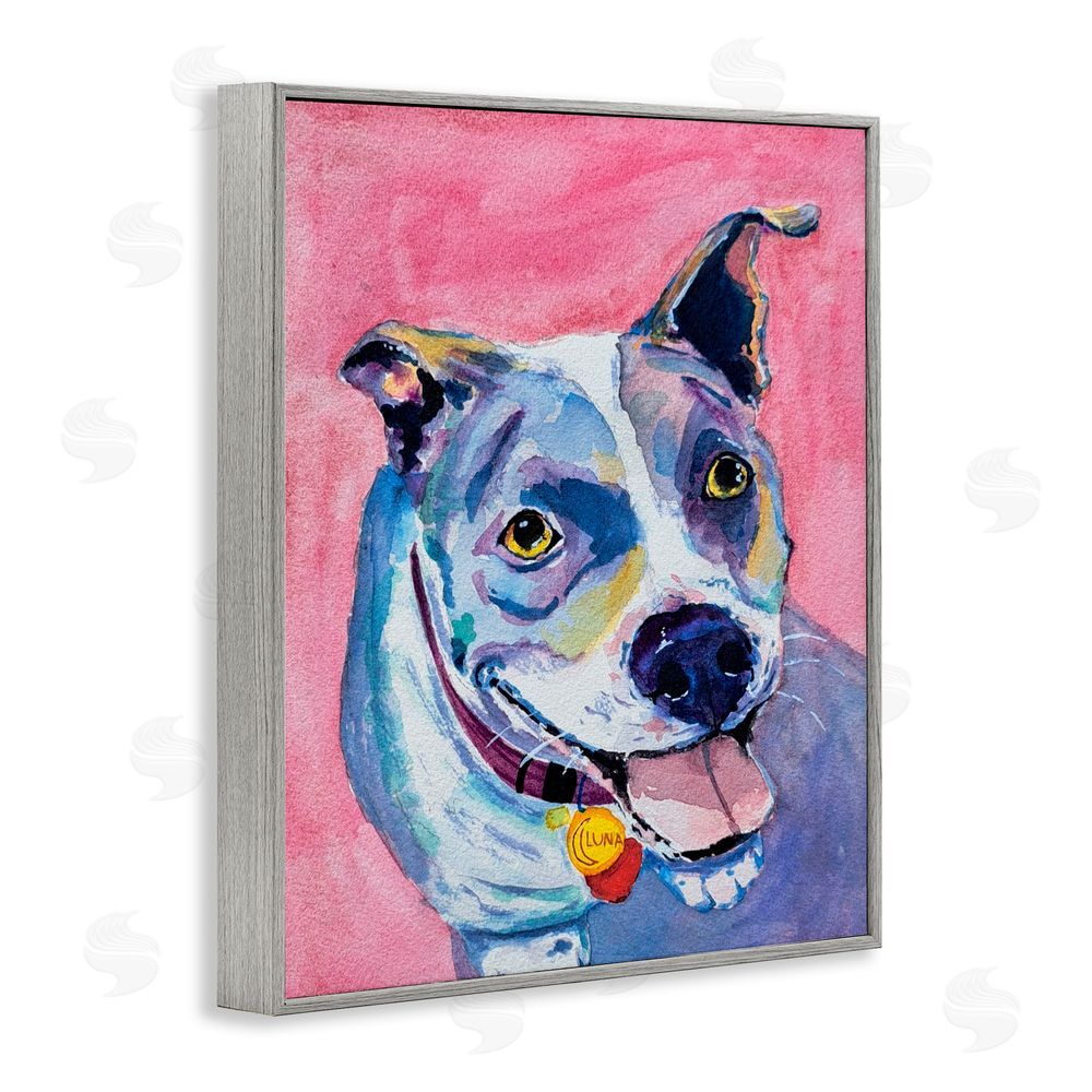 Tatiana Roberts Happy Dog Expression Gray Framed Giclee Wall Art Print