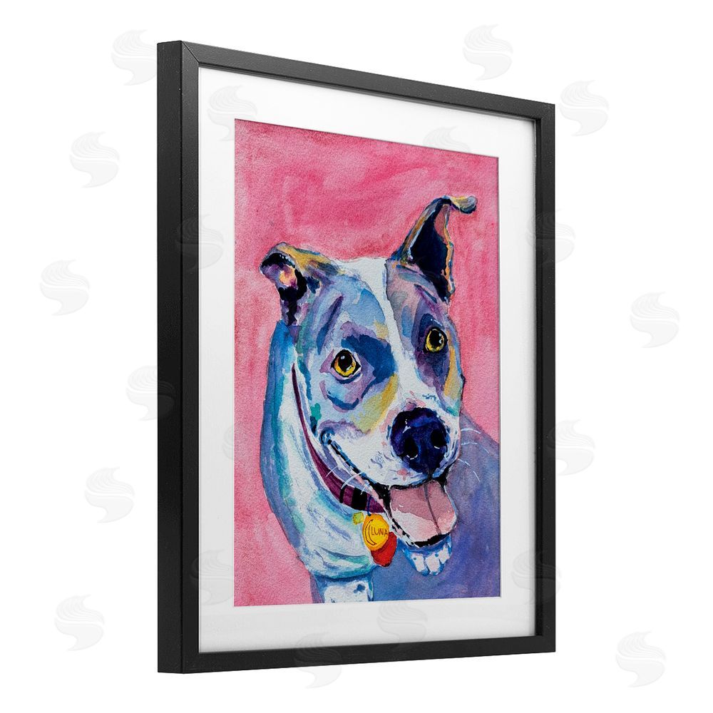 Tatiana Roberts Happy Dog Expression Black Framed Print Under Glass with White Mat Wall Art