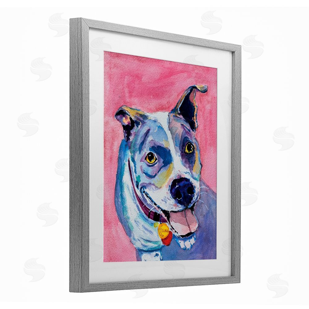 Tatiana Roberts Happy Dog Expression Gray Framed Print Under Glass with White Mat Wall Art