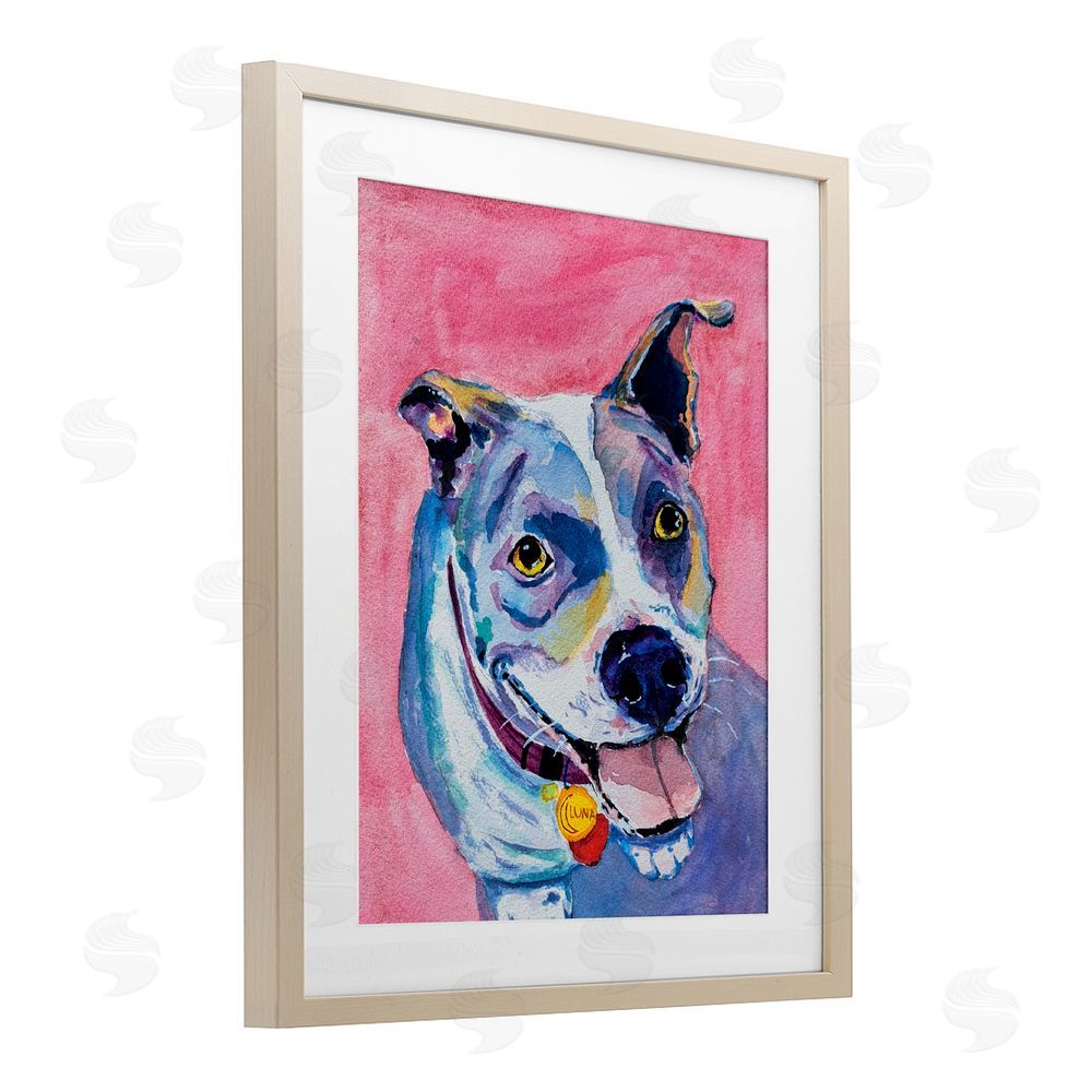 Tatiana Roberts Happy Dog Expression Birch Framed Print Under Glass with White Mat Wall Art