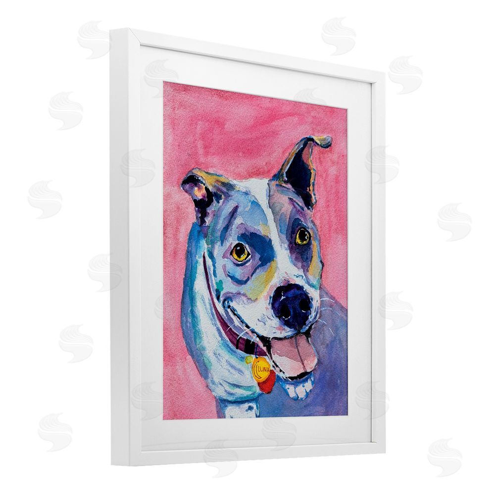 Tatiana Roberts Happy Dog Expression White Framed Print Under Glass with Mat Wall Art