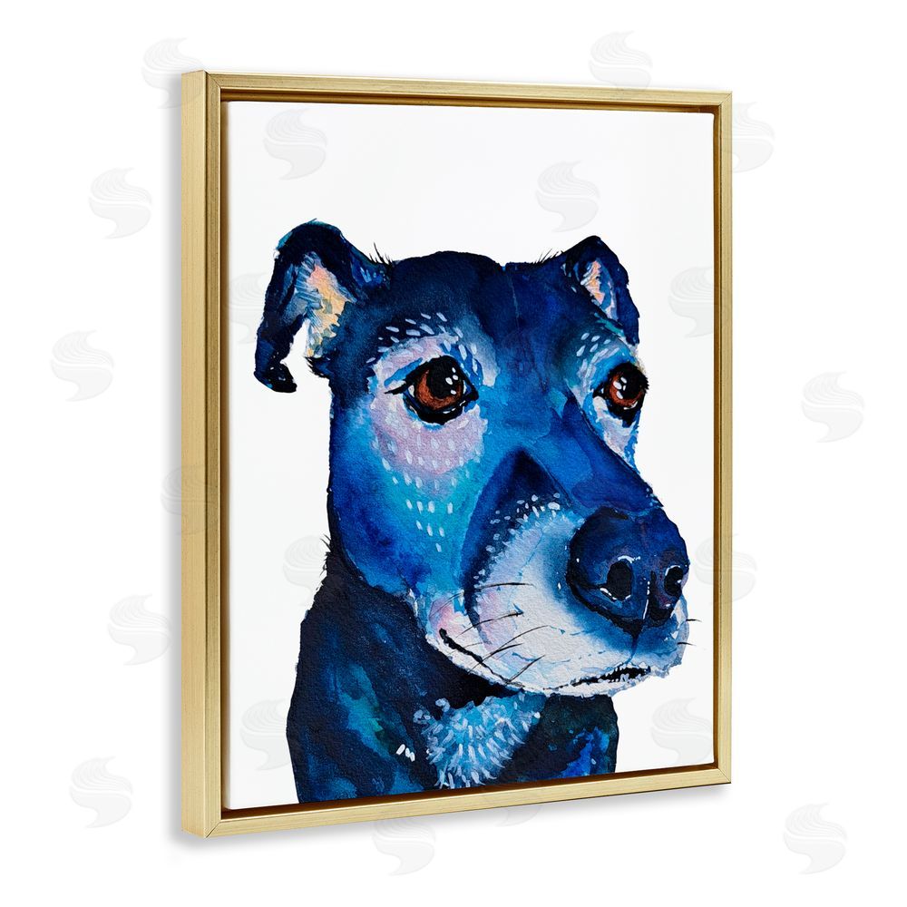 Tatiana Roberts Expressive Blue Dog Gold Floating Frame Canvas Wall Art Print