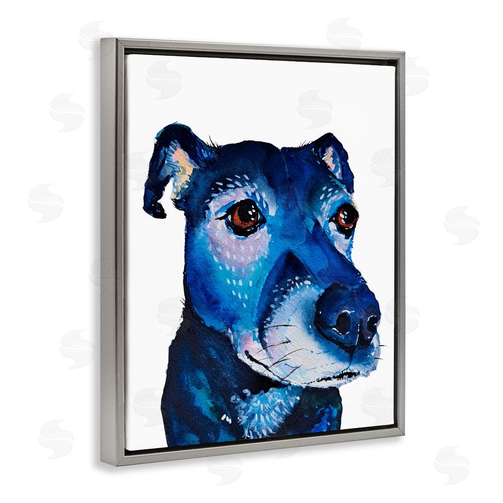 Tatiana Roberts Expressive Blue Dog Gray Floating Frame Canvas Wall Art Print