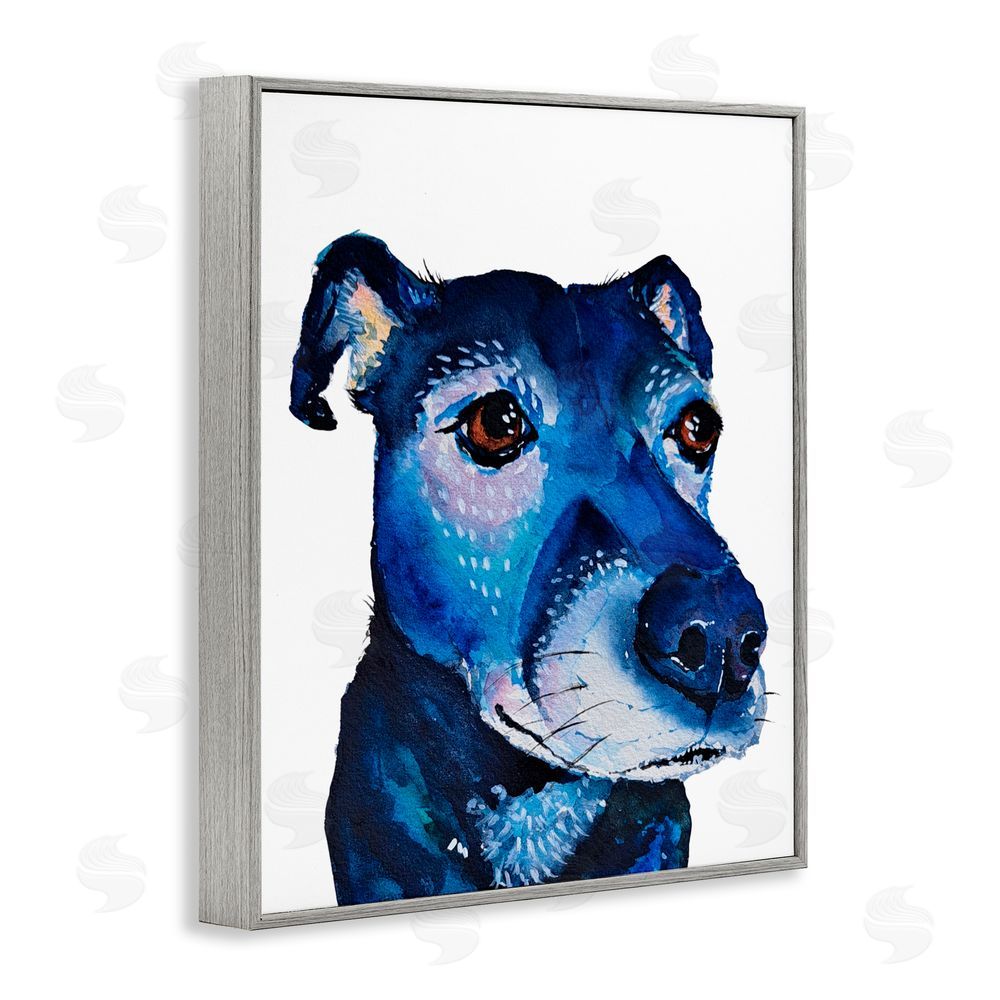 Tatiana Roberts Expressive Blue Dog Gray Framed Giclee Wall Art Print