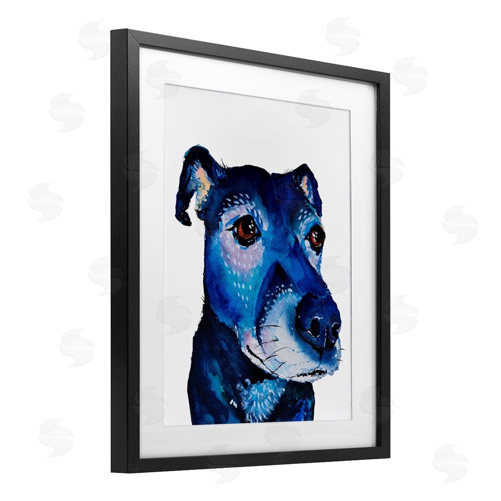 Tatiana Roberts Expressive Blue Dog Black Framed Print Under Glass with White Mat Wall Art