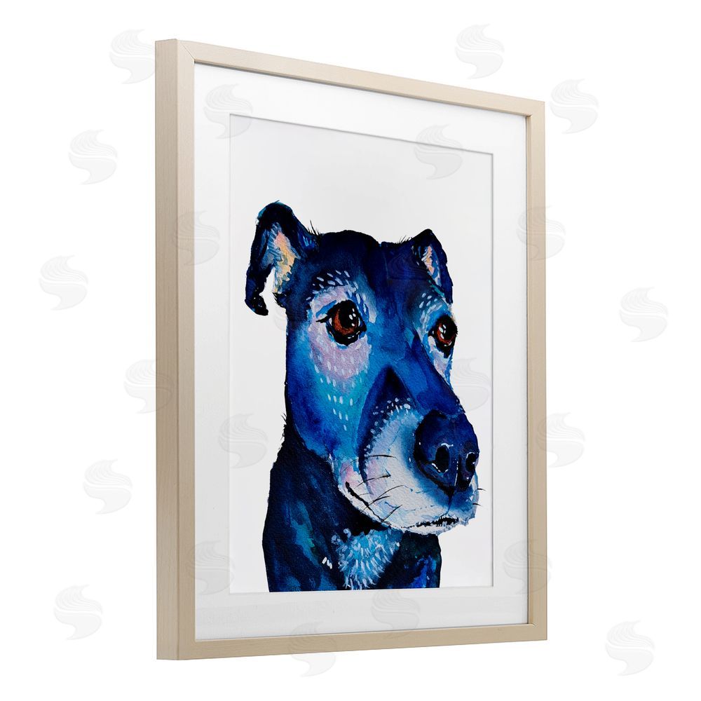 Tatiana Roberts Expressive Blue Dog Birch Framed Print Under Glass with White Mat Wall Art