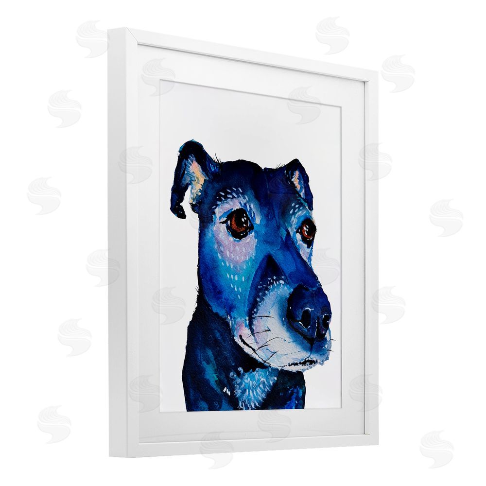 Tatiana Roberts Expressive Blue Dog White Framed Print Under Glass with Mat Wall Art