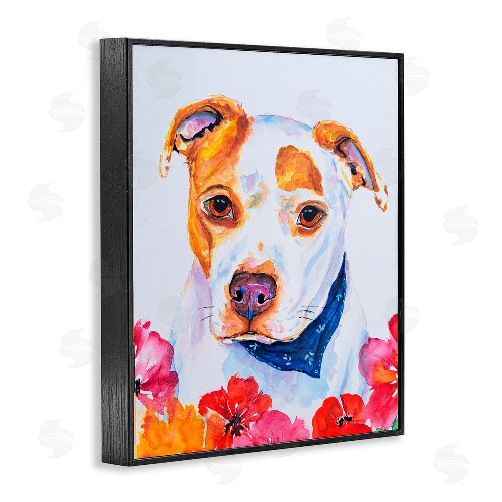 Tatiana Roberts Spotted Puppy with Blossoms Black Framed Giclee Wall Art Print