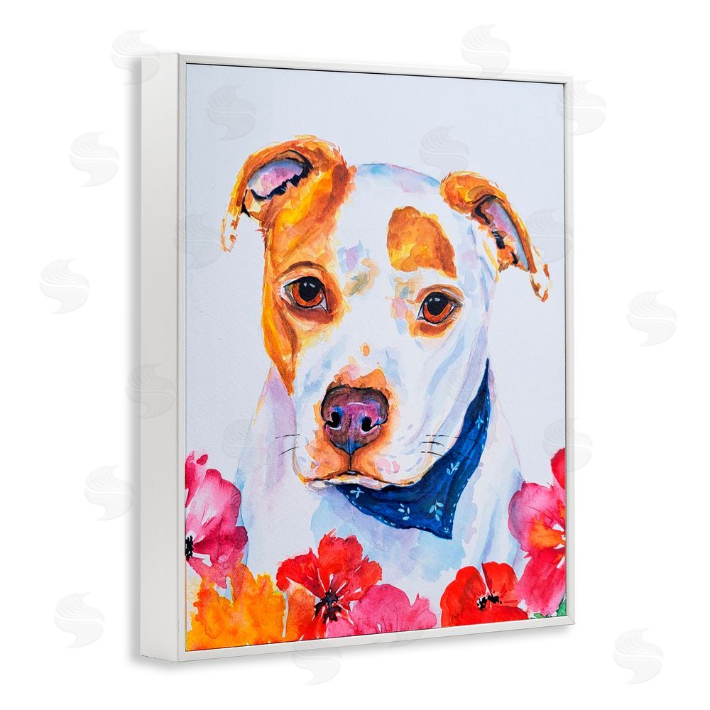 Tatiana Roberts Spotted Puppy with Blossoms White Framed Giclee Wall Art Print