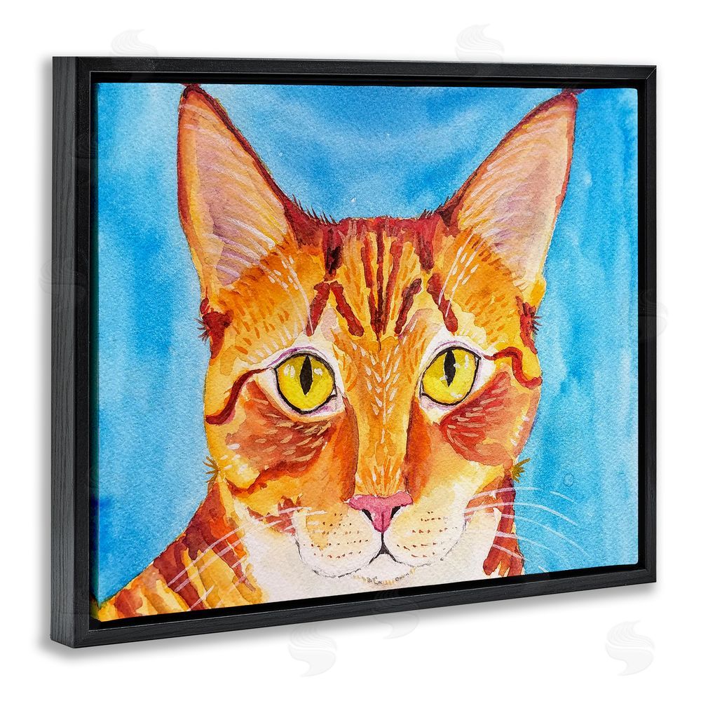 Tatiana Roberts Bold Orange Cat on Blue Black Floating Frame Canvas Wall Art Print