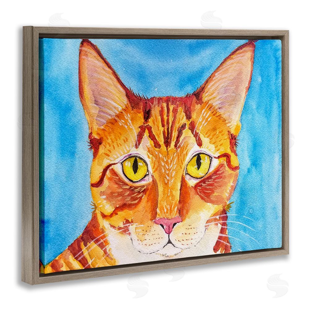 Tatiana Roberts Bold Orange Cat on Blue Brown Floating Frame Canvas Wall Art Print