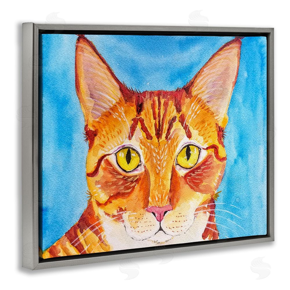 Tatiana Roberts Bold Orange Cat on Blue Gray Floating Frame Canvas Wall Art Print