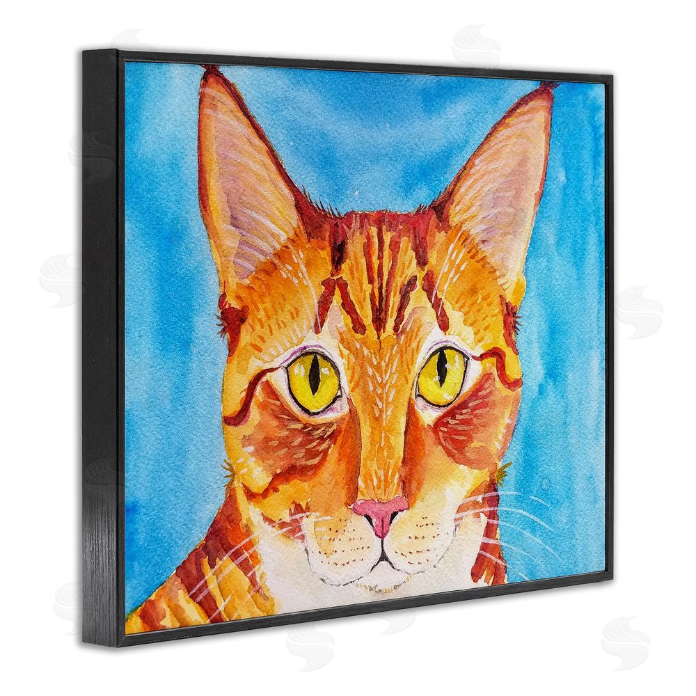 Tatiana Roberts Bold Orange Cat on Blue Black Framed Giclee Wall Art Print