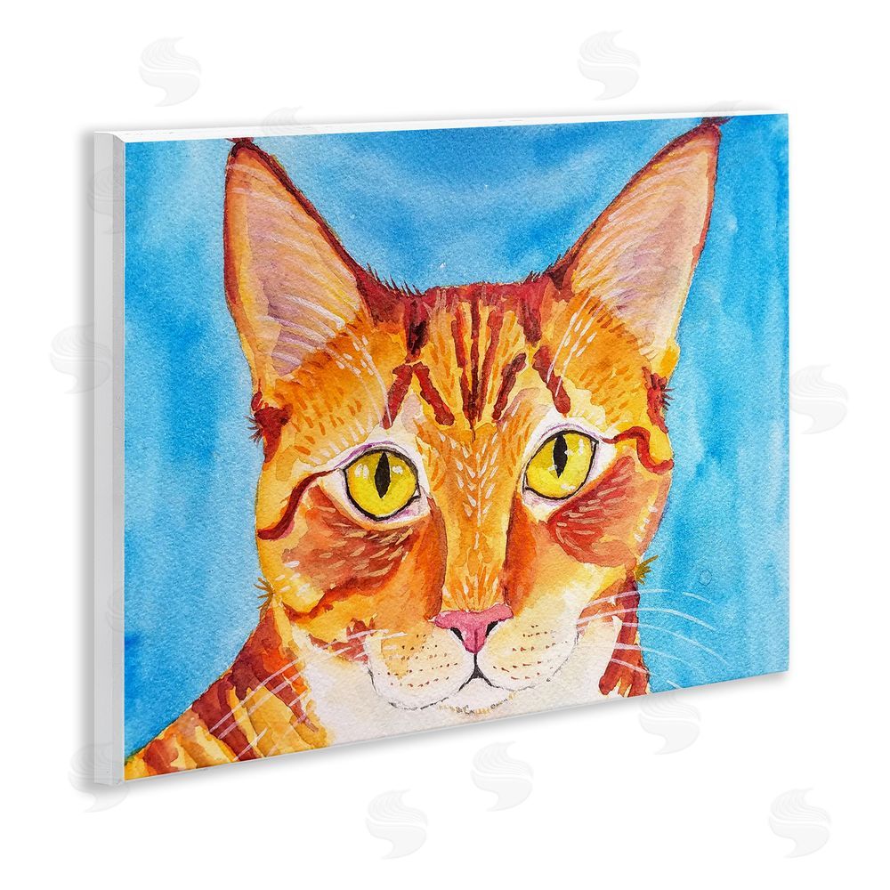 Tatiana Roberts Bold Orange Cat on Blue Wall Plaque Art Print