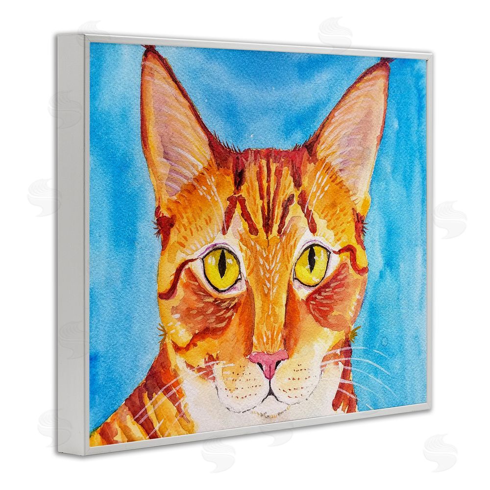 Tatiana Roberts Bold Orange Cat on Blue White Framed Giclee Wall Art Print