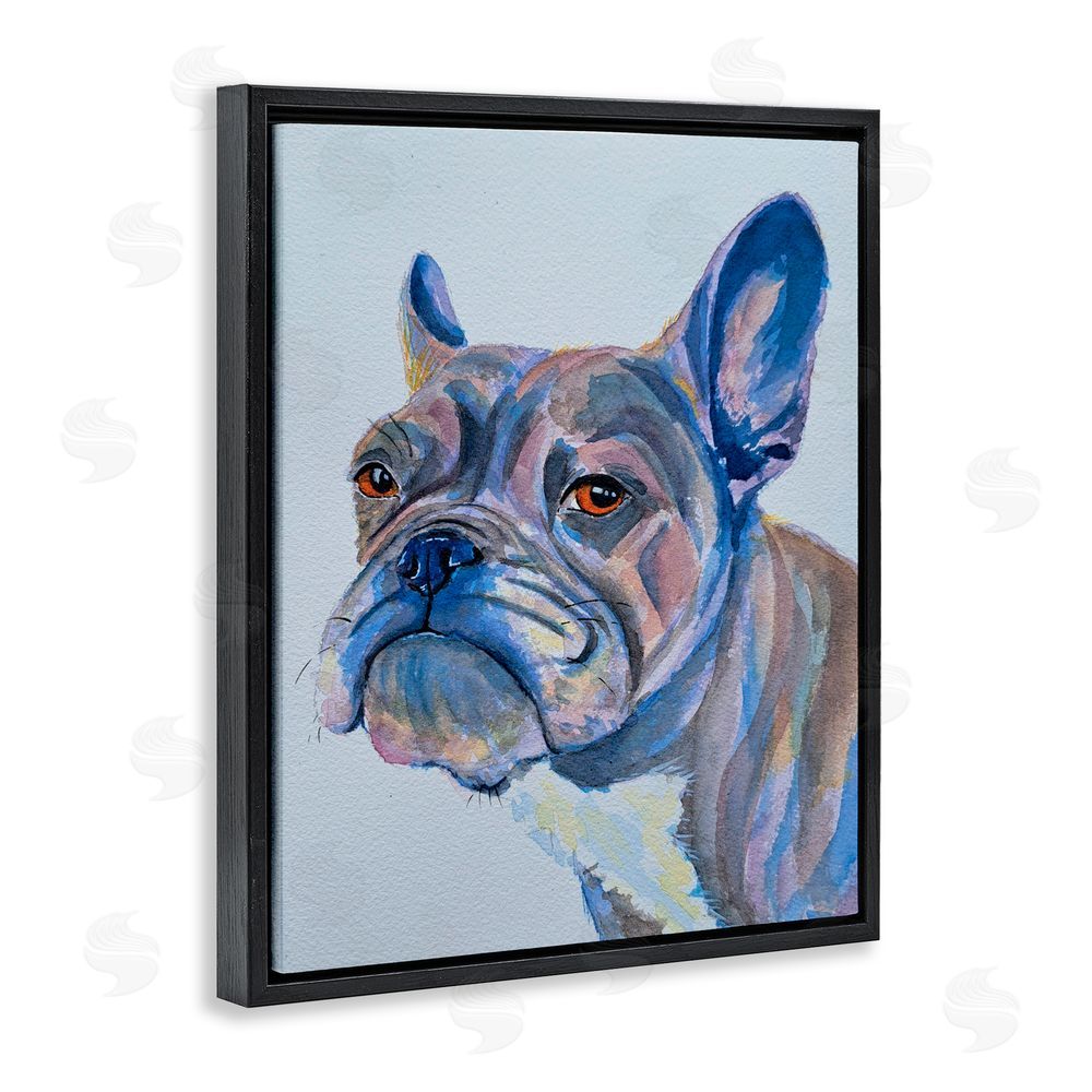 Tatiana Roberts Bulldog Watercolor Portrait Black Floating Frame Canvas Wall Art Print