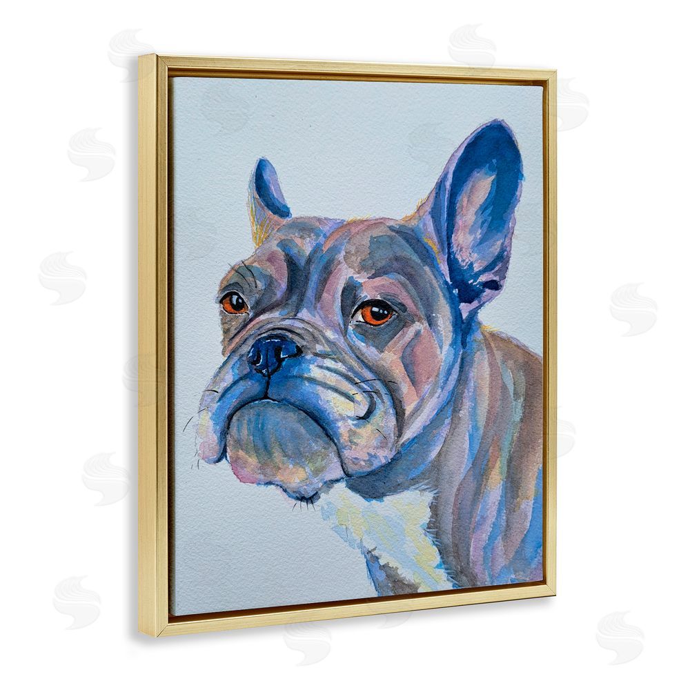 Tatiana Roberts Bulldog Watercolor Portrait Gold Floating Frame Canvas Wall Art Print