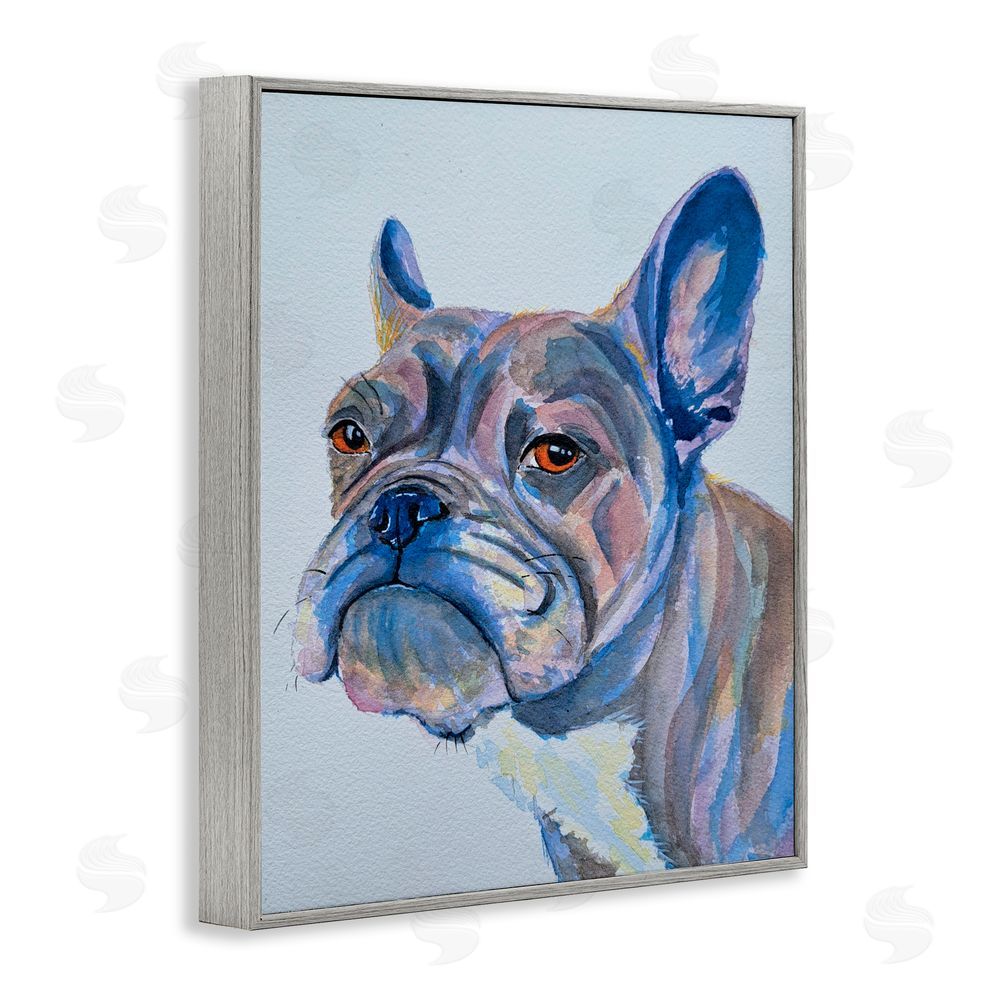 Tatiana Roberts Bulldog Watercolor Portrait Gray Framed Giclee Wall Art Print