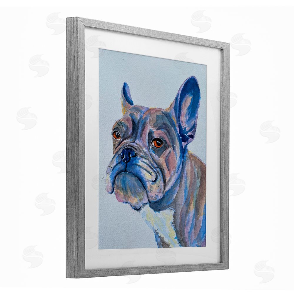 Tatiana Roberts Bulldog Watercolor Portrait Gray Framed Print Under Glass with White Mat Wall Art