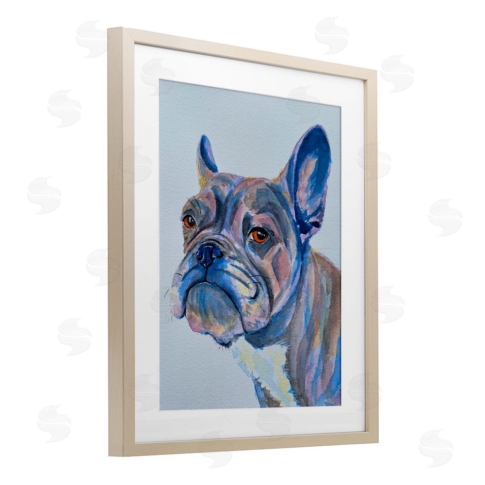Tatiana Roberts Bulldog Watercolor Portrait Birch Framed Print Under Glass with White Mat Wall Art