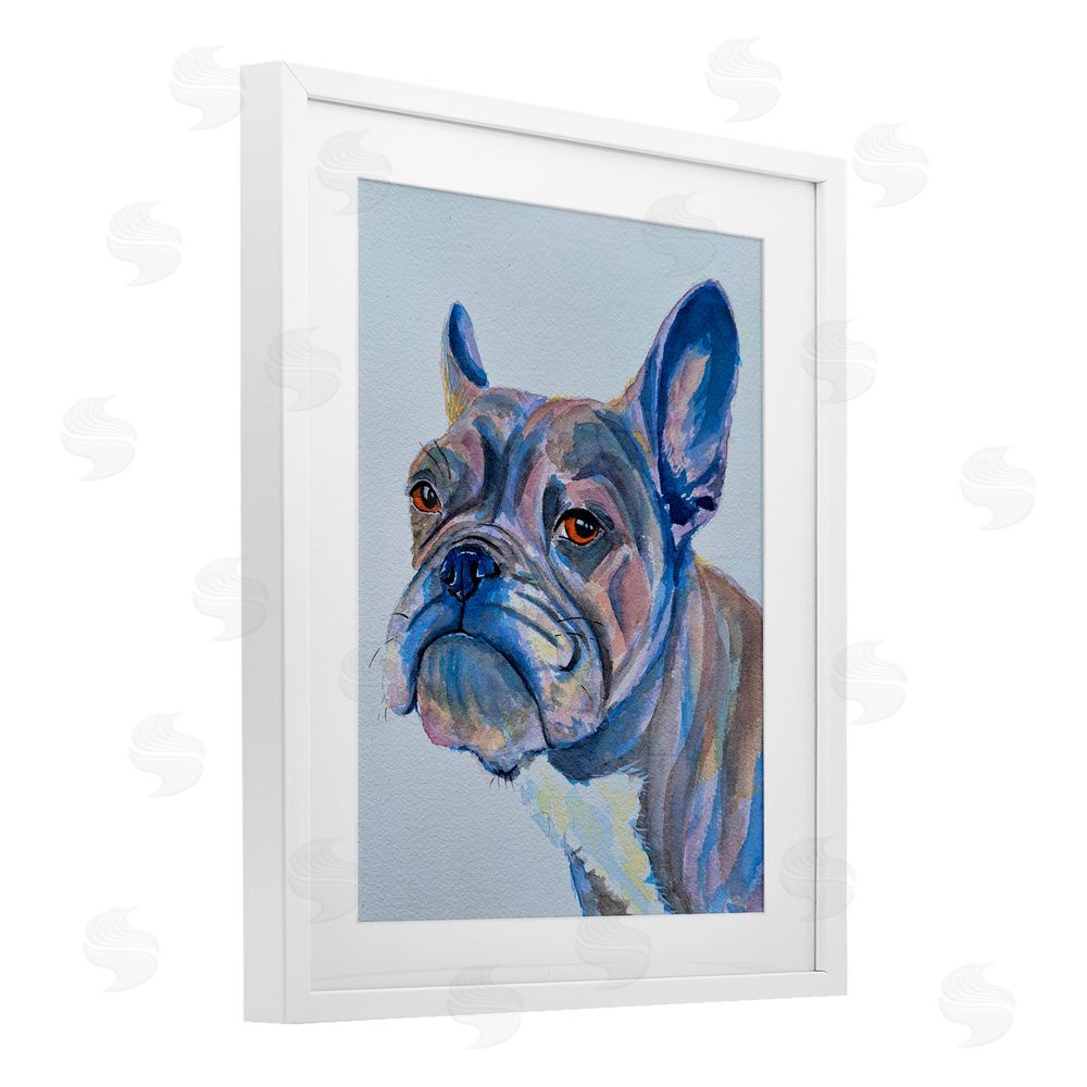 Tatiana Roberts Bulldog Watercolor Portrait White Framed Print Under Glass with Mat Wall Art